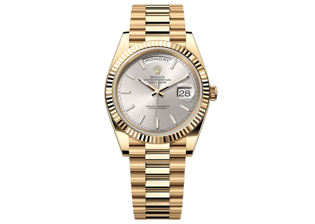 Rolex Day-Date 40mm 228238 Yellow Gold President Silver Dial – PrymTime ...