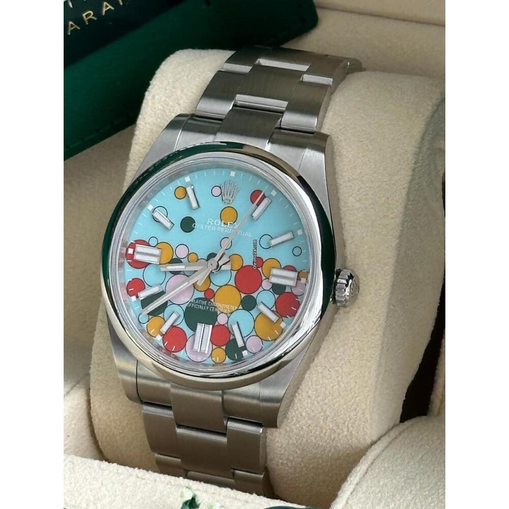 Rolex Oyster Perpetual 41mm 124300 Oystersteel Celebration Motif Turquoise Blue Dial