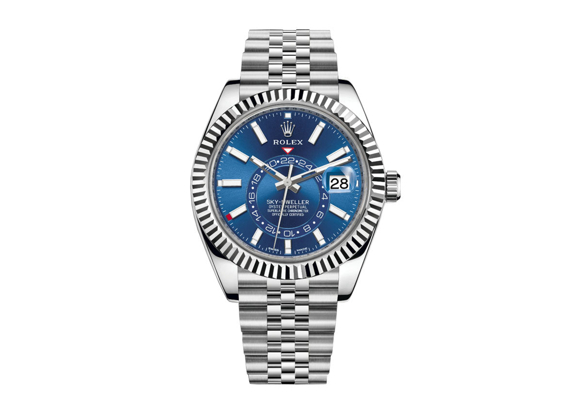 Rolex Sky Dweller 42mm 326934 Jubilee Oyster Fluted Bright Blue Dial PrymTime Watches